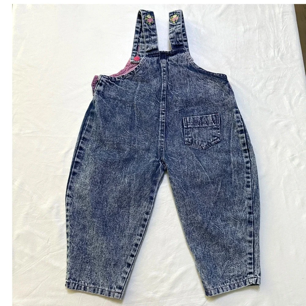 Vintage Rachels Kids Toddler Girls Bubble Jean Floral Overalls 3T Embroidered
